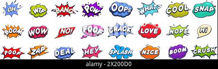 POW Bubble Icons setzen Cartoon Vektor. Auslegereffekt. Lustiger Elementsound Stock Vektor