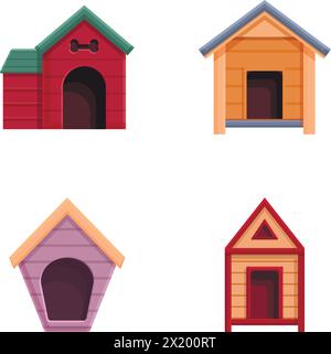 Hundehaus-Icons setzen Cartoon-Vektor. Kleines nettes leeres Hundehaus. Holzkabine Stock Vektor