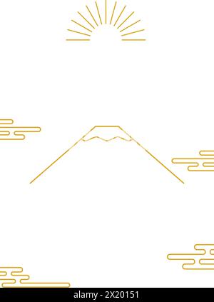 Neujahrskarte im japanischen Stil für 2025, einfache Linienzeichnung des Mt. Fuji und der erste Sonnenaufgang des Jahres - Übersetzung: Vielen Dank auch in diesem Jahr. Stock Vektor