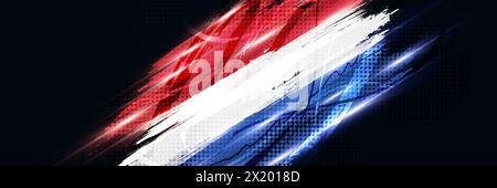 Niederlande Flagge im Pinselstil mit Rasterfarben und Lichteffekten. Die Flagge der Niederlande im Grunge Brush Style Stock Vektor