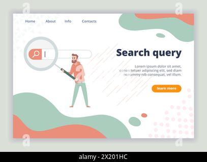 Geschäftsmann mit Lupe auf der Suchleiste in der Vektorvorlage für die Benutzeroberfläche der Webseite Stock Vektor