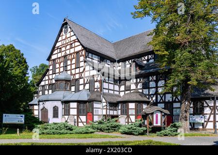 Evangelische Friedenskirche der Heiligen Dreifaltigkeit (Kościół Pokoju; Kosciol Pokoju) auf dem Friedensplatz (Plac Pokoju) in Świdnica (Schweidnitz, Swidnica) Stockfoto