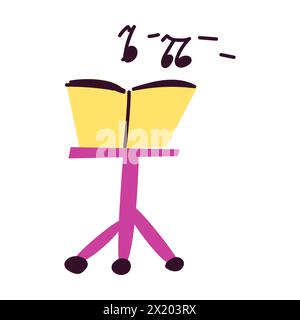 Handgezeichneter Notenständer mit Notizen Zeichentrickabbildung. Vektor-Illustration für Musikbanner, Karte, Poster. Leuchtende Farben. Stock Vektor