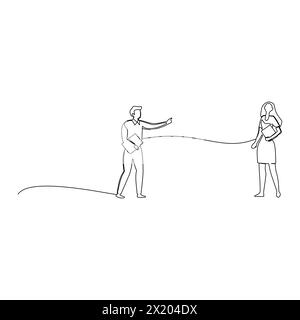 Ein Geschäftsmann bringt ein Dokument mit, in dem er seinen Kollegen um Hilfe bittet. Effektive Kommunikation im Geschäftskonzept. Einfache durchgehende Linienzeichnung Stock Vektor