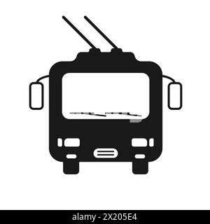 Cable City Bus. Silhouette eines Trolleybusses vom vorderen Vektorsymbol. Öffentliche Verkehrsmittel für Fahrgäste Vektor. Schwarzes Symbol des Trolleybusses für den Stadtverkehr. Stock Vektor