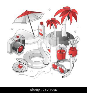 Seefahrt - isometrische schwarze und rote Linie Illustration Stock Vektor