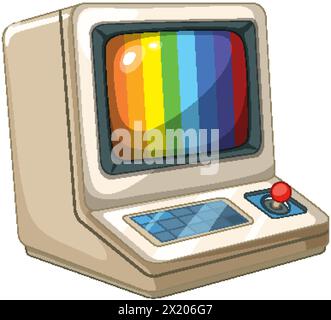Vintage-Computer mit einer lebendigen Bildschirmanzeige Stock Vektor