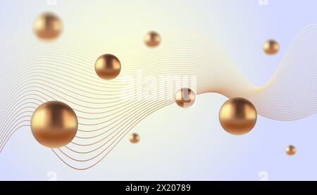 Abstrakter Vektor-Hintergrund mit goldenen Metallkugeln. Trendiger Vektor-Hintergrund im realistischen Stil mit Gold. Stock Vektor