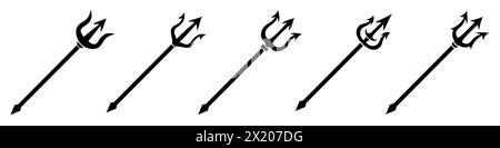 Trident-Symbol. Set aus Poseidon-Trident-Symbolen in flacher Grafik. Vektorabbildung Stock Vektor