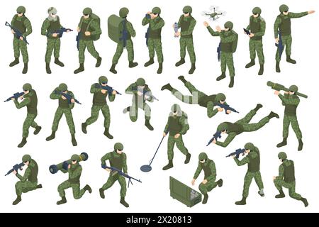 Soldaten mit Waffen. Special Force Crew. Militärisches Konzept für Armee, Soldaten und Krieg. Stock Vektor