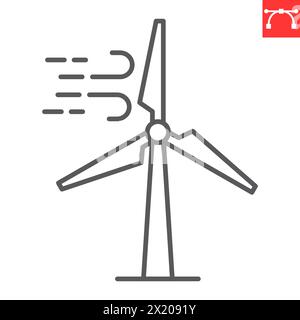 Symbol für Windenergieleitung, Ökologie und alternative Energie, Vektorsymbol für Windenergieanlagen, Vektorgrafiken, bearbeitbares Umrisszeichen für Strichlinien, eps 10. Stock Vektor