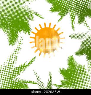 Lustige Sonne und Palme. Handzeichnung. Nicht AI. Vektorabbildung Stock Vektor