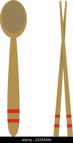 Essstäbchen und Löffelvektor. Stäbchen mit weißem Hintergrund. Hintergrundbild. Freier Platz für Text. Kopierbereich. Stock Vektor