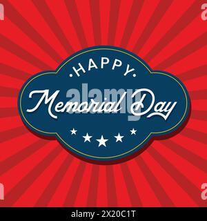 „Happy Memorial Day“-Aufkleber. National American Holiday Illustration mit US-Flagge Farbe rot und blau. Logo der amerikanischen Nationalfeier Stock Vektor