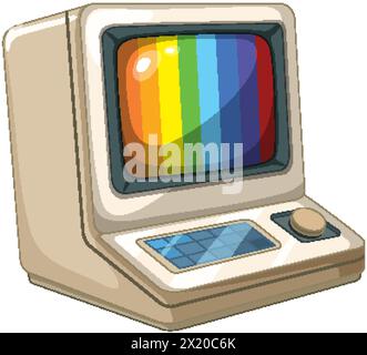 Vintage-Computer mit einer lebendigen Display-Illustration Stock Vektor
