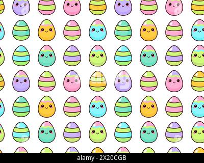 Ein Muster von bunten Ostereiern Kawaii Stock Vektor