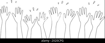 Kritzelskizze Hände hoch Gesten Comic Icons Silhouetten Vektor Set. Eine Gruppe von lustigen Comic-Händen in der Luft. Abstimmung oder herzlichen Glückwunsch audie Stock Vektor