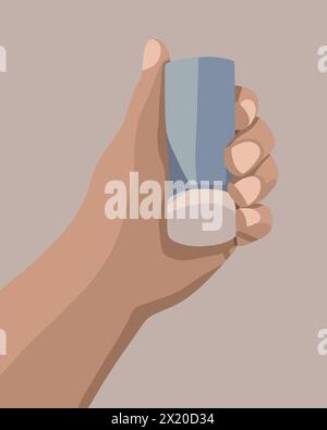 Vektorisolierte Darstellung des Inhalators in der Hand. Hilfe bei Asthma. Stock Vektor