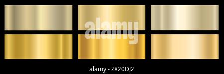 Ein Satz metallischer Hochglanzverläufe. Die Textur einer glatten Metalloberfläche. Stock Vektor