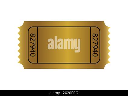 Leeres goldenes Ticket-Symbol auf weißem Hintergrund. Vektorabbildung Stock Vektor