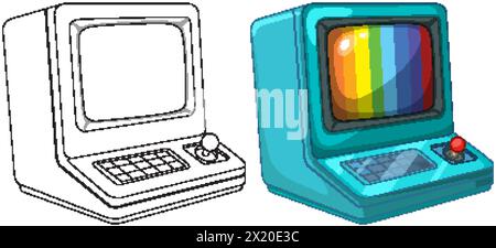 Farbenfrohe Vintage-Computer aus der frühen Tech-Ära Stock Vektor