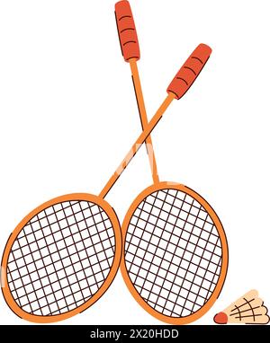 Set mit Shuttlecocks und Schlägern für Sportspiele Badminton. Sportausrüstung. Aktive Feiertage Stock Vektor