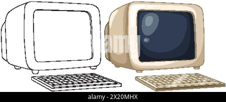 Vektorgrafiken von altmodischem Computer und Fernsehen Stock Vektor