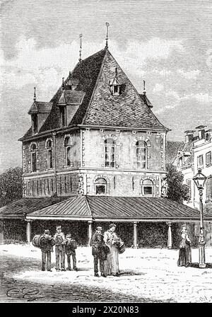 Die alte Waage in Leeuwarden, Friesland, Niederlande, Europa. Friesland, niederländische Zeitung de Aarde en Haar volken, 1883. Le Tour du Monde 1886 Stockfoto