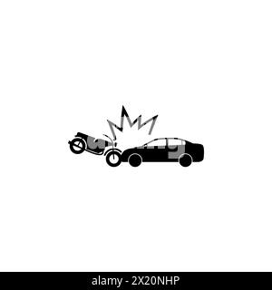 Motorrad Trifft Auto. Symbol für Absturz des flachen Vektors. Einfaches, ausgefülltes Symbol auf weißem Hintergrund Stock Vektor
