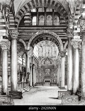 Innenansicht der Kathedrale Santa Maria Assunta auf der Piazza dei Miracoli, Pisa. Toskana, Italien. Europa. Zeichnung von Goutzwiller. Reisen Sie durch die Toskana 1881 mit Edgar Barclay (1842 - 1913) Le Tour du Monde 1886 Stockfoto