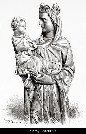 Madonna der Gespräche von Giovanni Pisano, Museo dell'Opera del Duomo, Pisa. Toskana, Italien. Europa. Zeichnung von Chapuis. Reisen Sie durch die Toskana 1881 mit Eugene Muntz (1845 - 1902) Le Tour du Monde 1886 Stockfoto