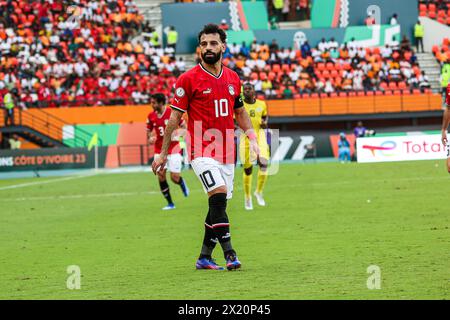 ABIDJAN, ELFENBEINKÜSTE - 14. JANUAR; Mohamed Salah von Ägypten während des TotalEnergies Caf Africa Cup of Nations (Afcon 2023) Spiel zwischen Ägypten und M. Stockfoto