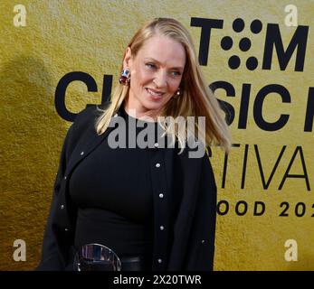 Los Angeles, Usa. April 2024. UMA Thurman nimmt am Donnerstag, den 18. April 2024, am Eröffnungsabend des TCM Classic Film Festivals und am 30. Jahrestag der Präsentation von „Pulp Fiction“ im TCL Chinese Theatre in der Hollywood-Sektion von Los Angeles Teil. Foto: Jim Ruymen/UPI Credit: UPI/Alamy Live News Stockfoto
