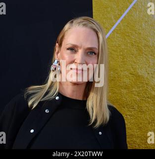 Los Angeles, Usa. April 2024. UMA Thurman nimmt am Donnerstag, den 18. April 2024, am Eröffnungsabend des TCM Classic Film Festivals und am 30. Jahrestag der Präsentation von „Pulp Fiction“ im TCL Chinese Theatre in der Hollywood-Sektion von Los Angeles Teil. Foto: Jim Ruymen/UPI Credit: UPI/Alamy Live News Stockfoto