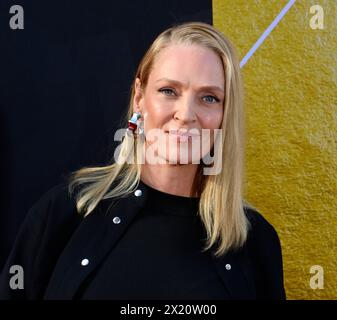 Los Angeles, Usa. April 2024. UMA Thurman nimmt am Donnerstag, den 18. April 2024, am Eröffnungsabend des TCM Classic Film Festivals und am 30. Jahrestag der Präsentation von „Pulp Fiction“ im TCL Chinese Theatre in der Hollywood-Sektion von Los Angeles Teil. Foto: Jim Ruymen/UPI Credit: UPI/Alamy Live News Stockfoto