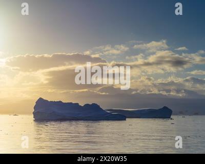 Sonnenaufgang über Eisberg in der Orleans Strait vor der Davis Küste der Antarktischen Halbinsel Stockfoto