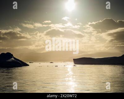 Sonnenaufgang über Eisberg in der Orleans Strait vor der Davis Küste der Antarktischen Halbinsel Stockfoto