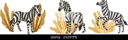 Zebras, die afrikanische Savannah-Vektor grasen Stock Vektor