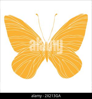 Schmetterling gelbe Silhouette Kunst Illustration. InsektenSchmetterling für Aufkleber, Tattoo, Silhouette, Sammelalbum. Ein wunderschönes geflügeltes Tier. Handgezeichneter Vektor Stock Vektor