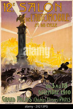 Antike Auto- und Fahrradausstellung - 12e Salon de L'Automobile et du Cycle (1910) Grand Palais, Paris. Französisches Werbeplakat. Stockfoto