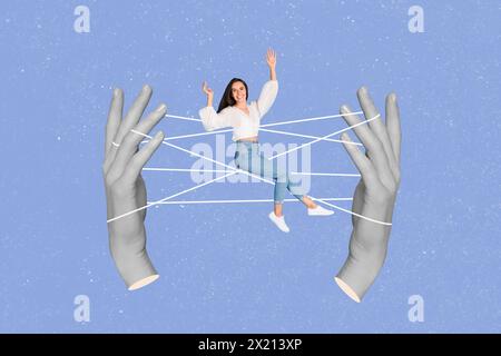 Composite Photo Collage von Hand Hand Hand Hand Hand Hand Hand Hand Hand Hand Hand Hand Hand Hand Knoten Spiel Teamwork Zusammenarbeit Band isoliert auf gemalten Hintergrund Stockfoto