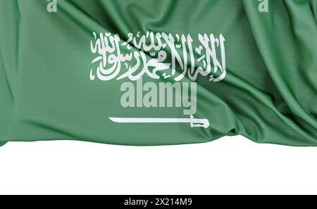 Flagge Saudi-Arabiens isoliert auf weißem Hintergrund mit Kopierraum unten. 3D-Rendering Stockfoto