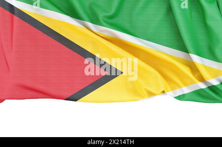 Flagge von Guyana isoliert auf weißem Hintergrund mit Kopierraum unten. 3D-Rendering Stockfoto