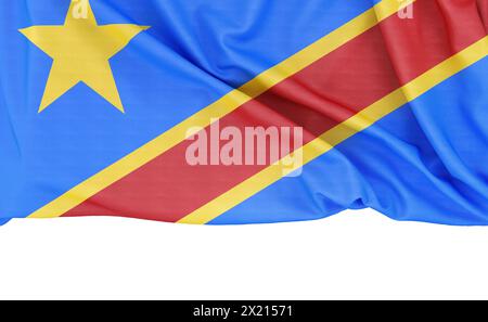 Flagge der Demokratischen Republik Kongo isoliert auf weißem Hintergrund mit Kopierraum unten. 3D-Rendering Stockfoto
