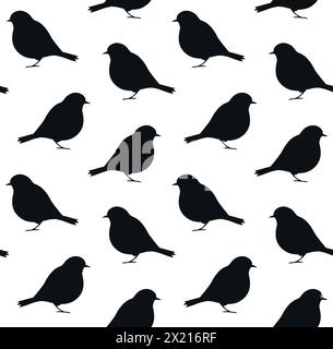 Nahtloses Vektor-Muster der robin-Vogel-Silhouette isoliert auf weißem Hintergrund Stock Vektor