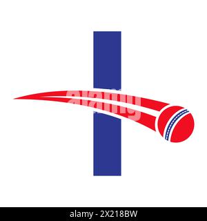 Cricket-Logo auf Buchstabe I Konzept mit beweglichem Cricket-Ball-Symbol. Cricket-Schild Stock Vektor