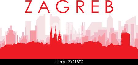 Rotes Poster mit Panoramablick über die Skyline der Stadt ZAGREB, KROATIEN Stock Vektor