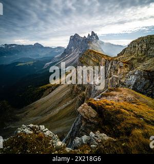 Geissler Group und Seceda im Herbst, Gröden, Bozen, Südtirol, Italien Stockfoto