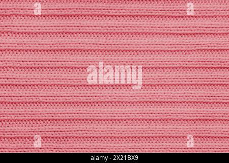 Jersey Textil Hintergrund, rot gestreift gestrickter Stoff. Wollstrick, Pullover, Oberflächenbeschaffenheit des Pullovers, Textilstruktur, Stoffoberfläche, Weben Stockfoto
