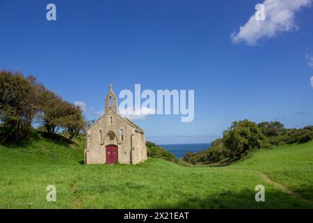 Val des Hachettes - Chapelle Saint Siméon, Sainte-Honorine-des-Pertes, Aure sur Mer, Calvados, Normandie, Frankreich Stockfoto